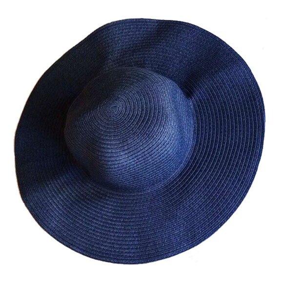 J. Crew CrewCuts Paper Raffia Wide Brim Sun Hat S/M Navy Blue - Picture 1 of 6